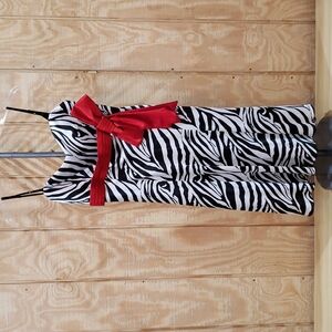 Sarino Italy NEW Designer Black White Zebra Print Red Bow Dress Size 10